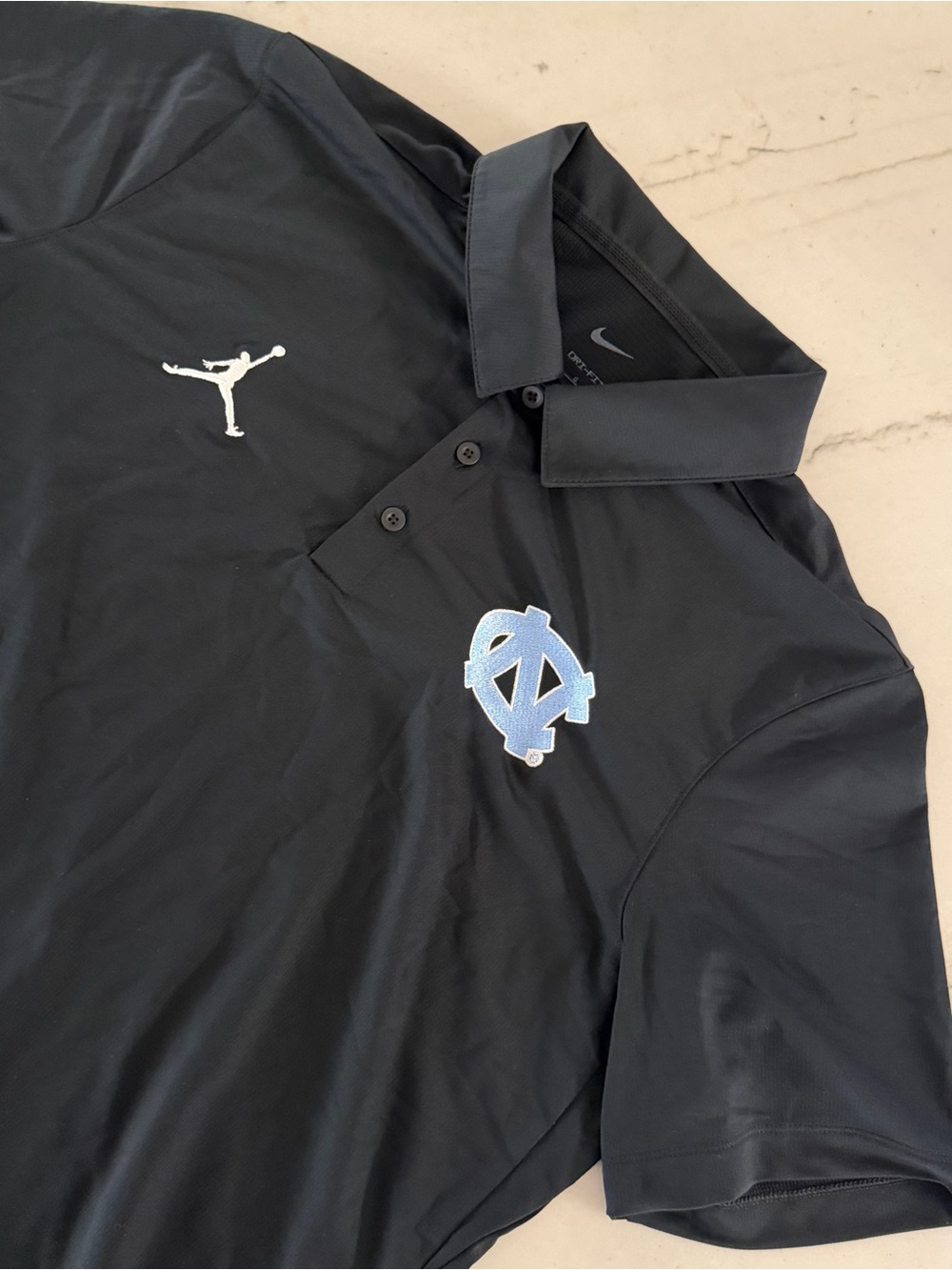 North Carolina Tar Heel Shirt Mens Large Black Jordan Nike Dri Fit Golf Polo UNC